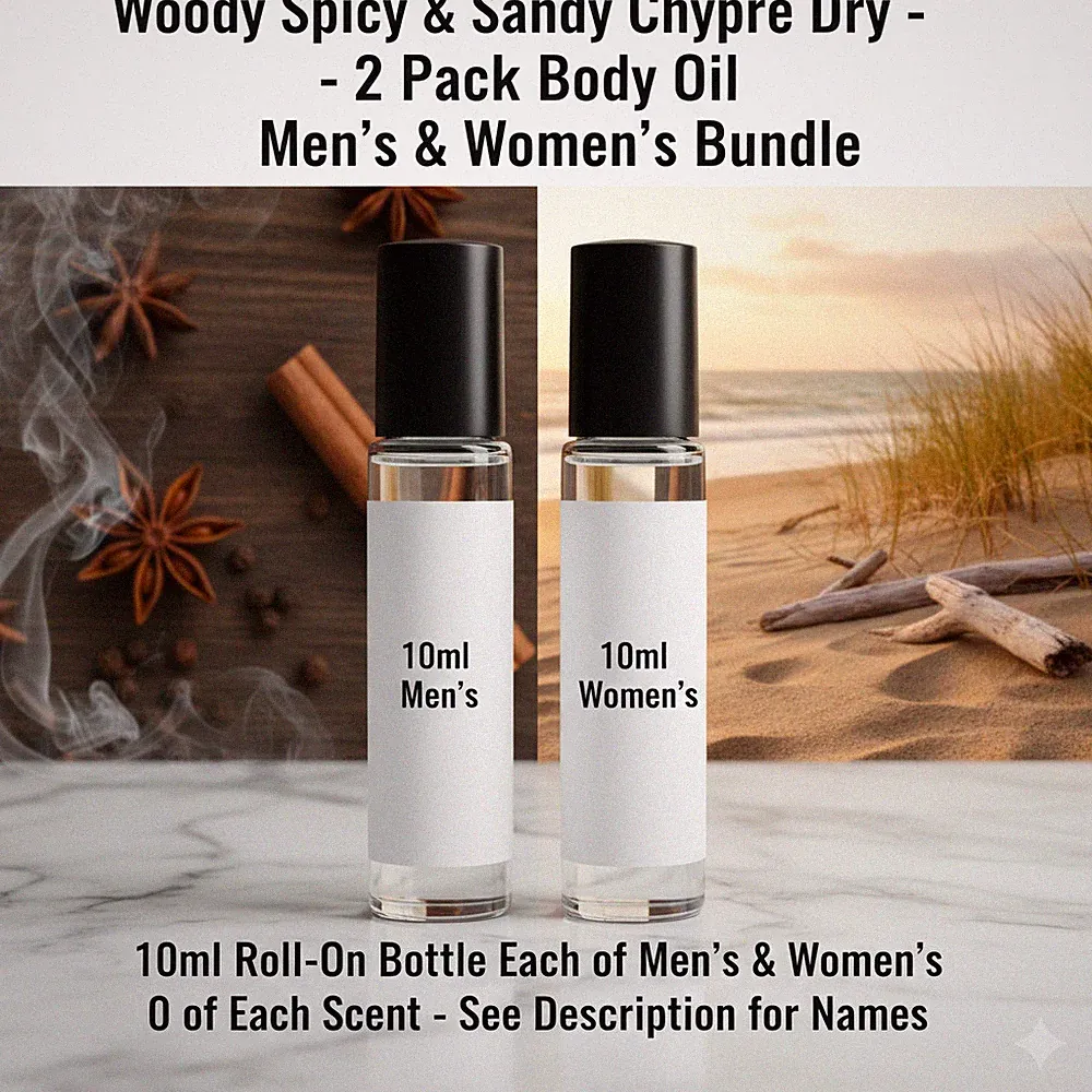 Woody Spicy & Sandy Chypre Dry 2 Pack 10ML Roll-On Perfume Body Oil Bundle